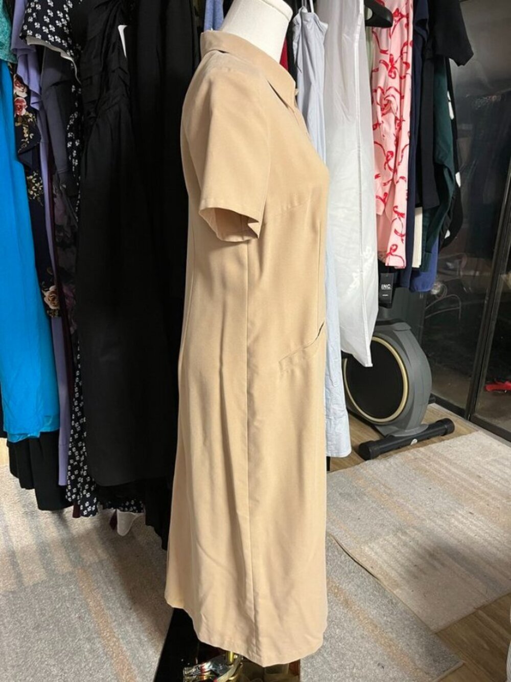 Talbots Petite Button Front Midi Shirt Dress Tan NWT 8P - Picture 5 of 6